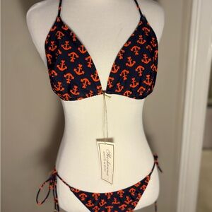 Shoshanna Navy and Orange Anchor Bikini